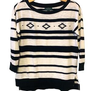 Lauren Ralph Lauren Top Women's Small Black Embroidered Diamonds Classic Wear